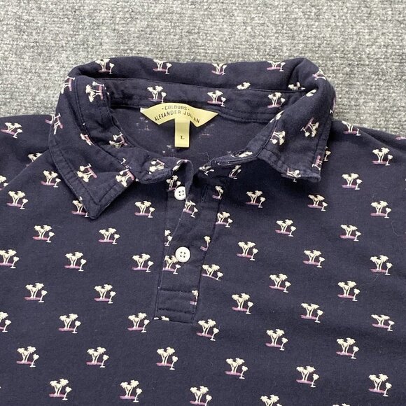 Alexander Julian Colours Shirt Mens L Polo Blue Short Sleeve Palm Trees Print - Picture 2 of 10